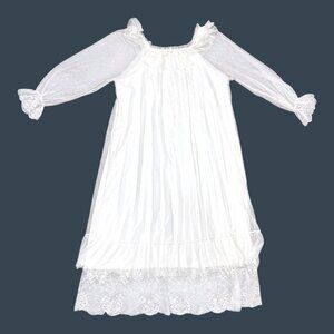 Vtg White Lace Lined Nightgown Nylon Spandex Elegant Sleepwear Layered Ruffles M